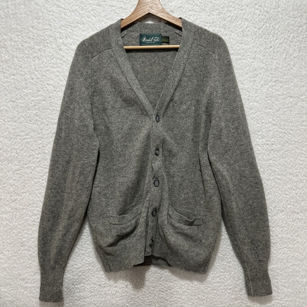Vintage Marshall Fields Men's Cardigan Size‎ L Gray 100% Lambswool Made In USA